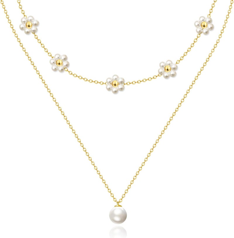 Zeffy Gold Pearl Necklace for Women, Dainty 14K Gold/Silve Plated Layered Pearl Choker Pearl Earrings Pearl Bracelets Wedding Trendy Gold Jewelry Set for Women Gifts - Image 1
